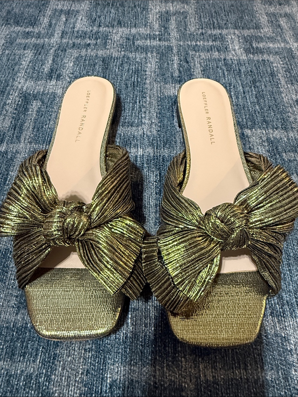 Loeffler Randall Daphne Pleated Bow Slides- Metallic Dark Gold